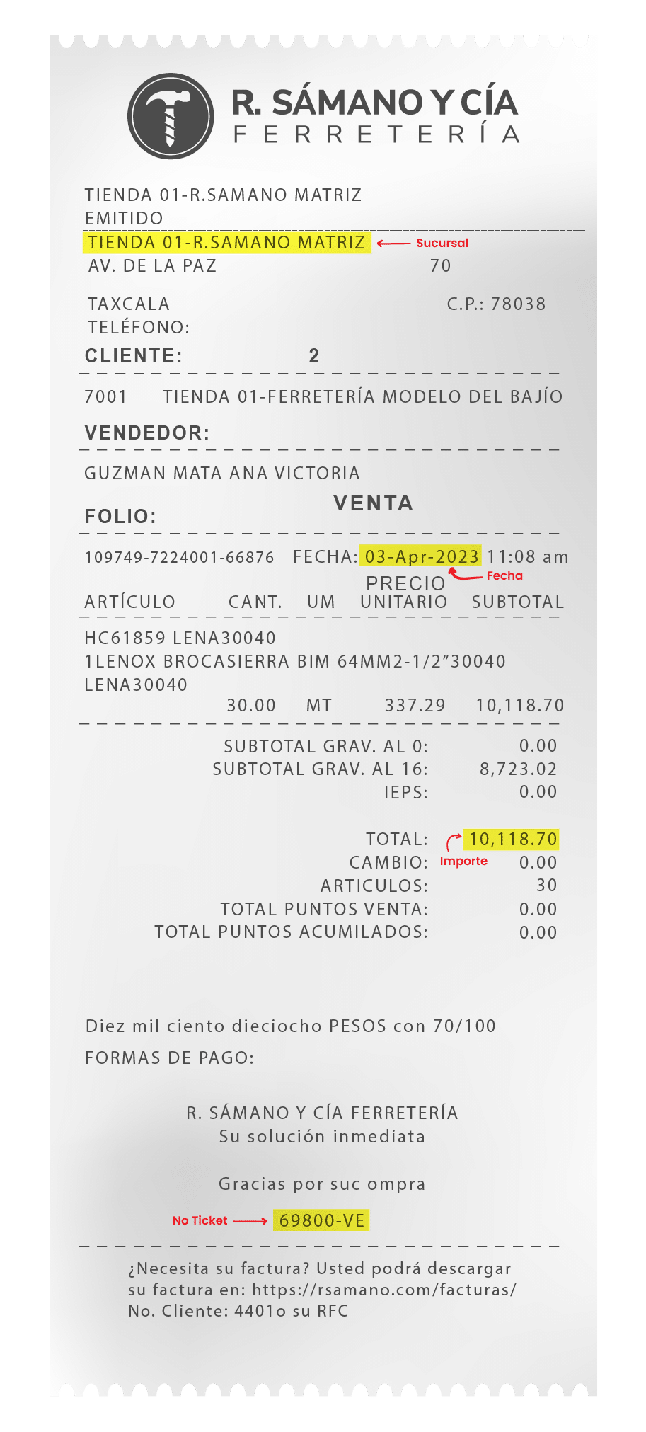 Ejemplo de ticket